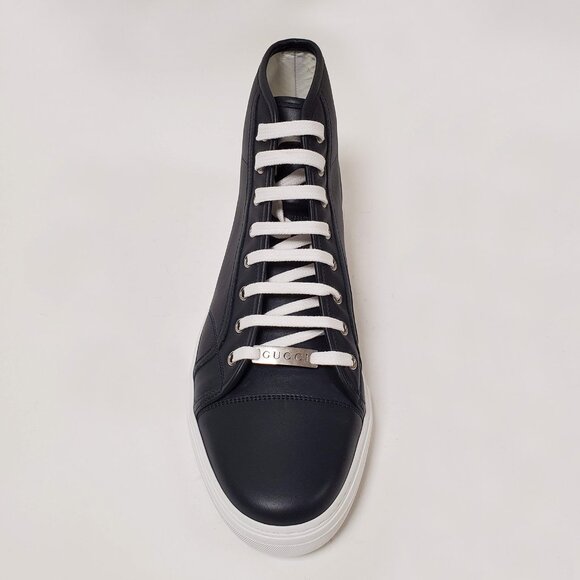 GUCCI MENS SNEAKERS HI TOP BLUE MICRO SOFT LEATHER w LOGO 7.5G US 8 - Picture 5 of 10